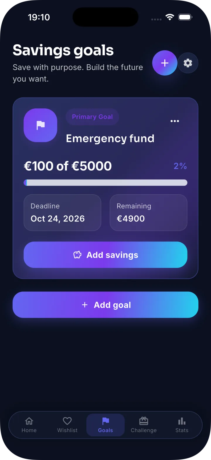 PausePrice savings goals screen