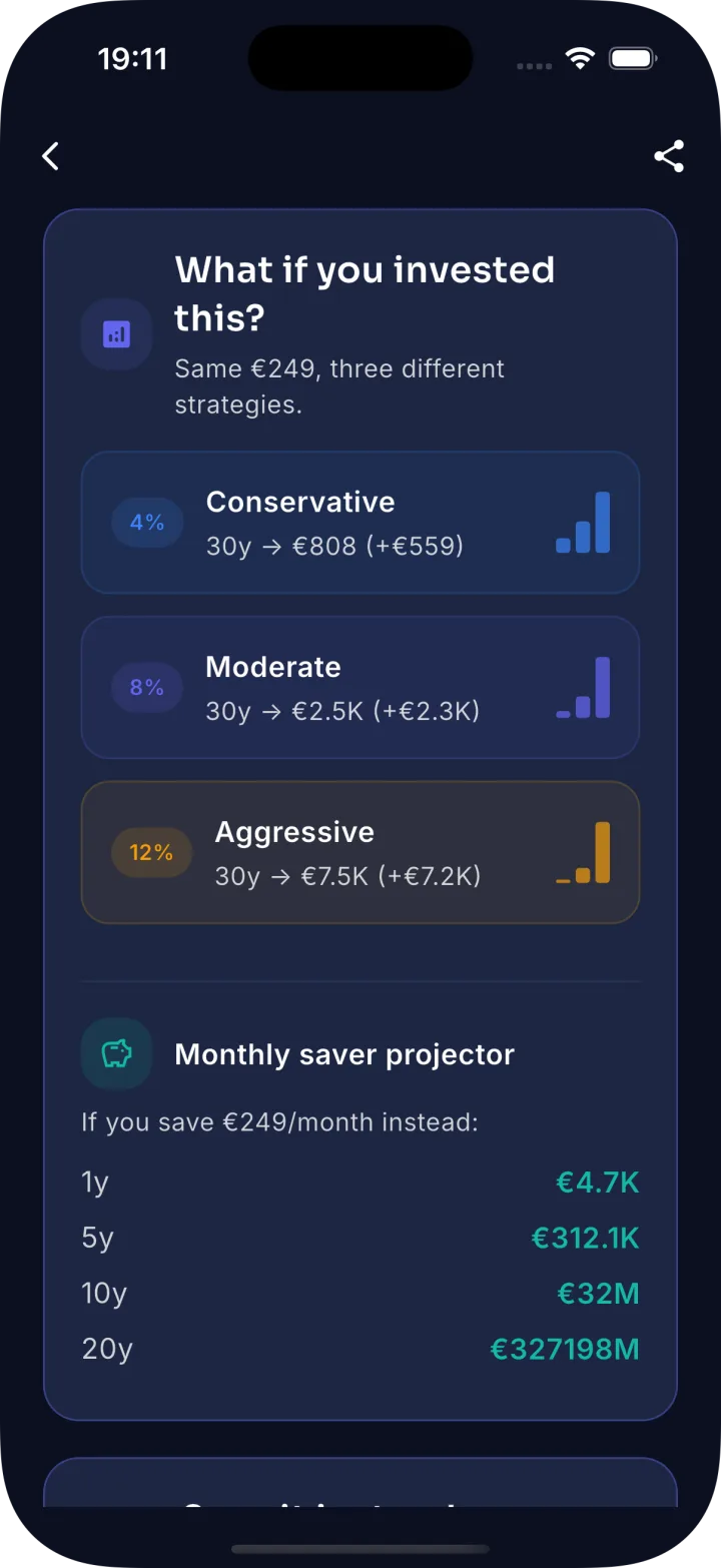 PausePrice investment comparison screen
