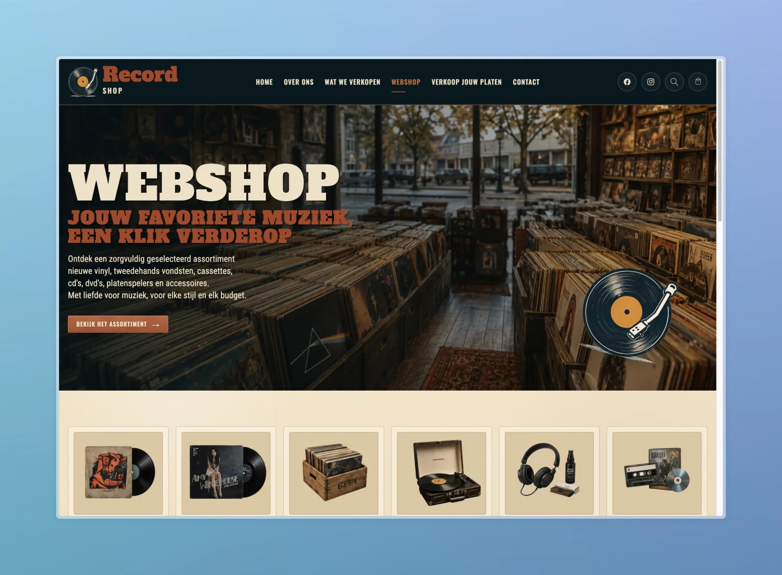 Recordshop webshop product listing design