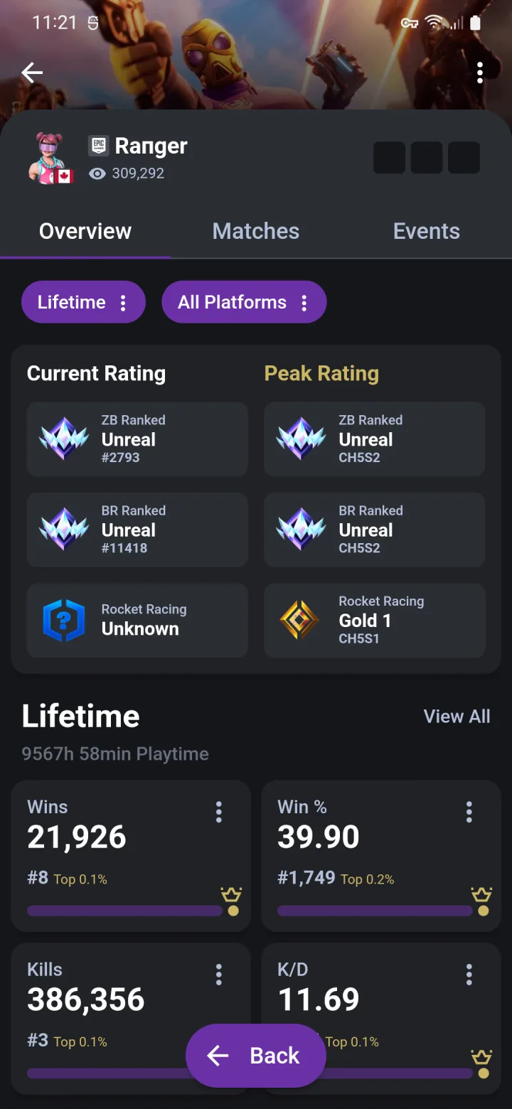 Tracker Network Fortnite profile overview screen
