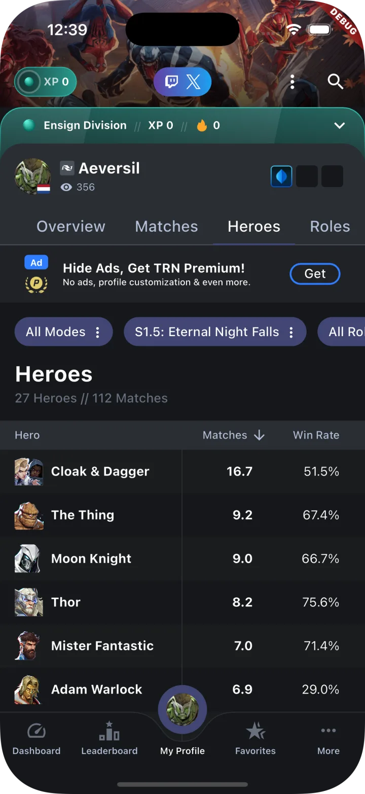 Tracker Network Marvel Rivals heroes screen